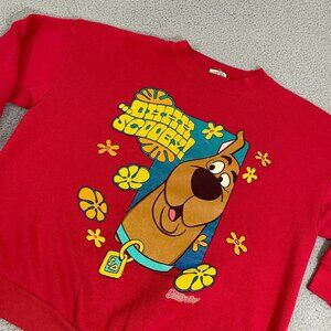 VTG Scooby Doo Sweatshirt Women 1X Red 3/4 Sleeve 1997 Cartoon Network Crewneck